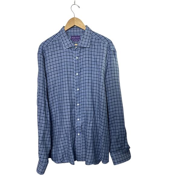 Ralph Lauren Purple Label Easy Care Blue Check Linen Button-Up Shirt Men's XXL - Picture 1 of 6
